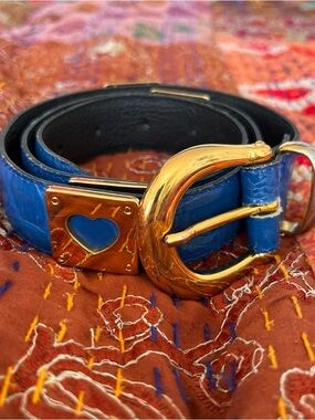 Vintage 1980s Made in France Cobalt Blue Croc Belt